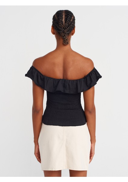 31902 Omuzları Açık Fırfırlı Top-Siyah fiyatları