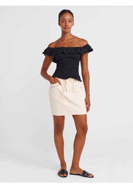 31902 Omuzları Açık Fırfırlı Top-Siyah fırsatları