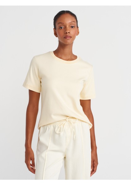 31763 Bisiklet Yaka T-Shirt-Açık Sarı