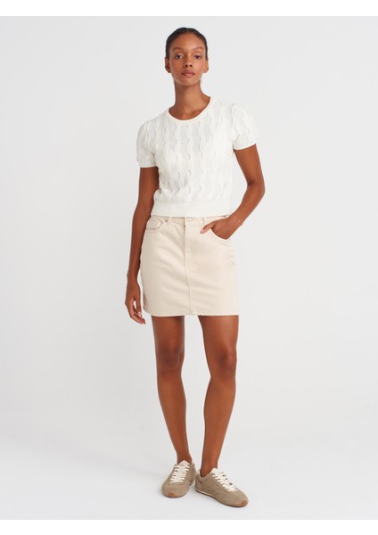 80589 Parçaboya Mini Denim Etek-Taş