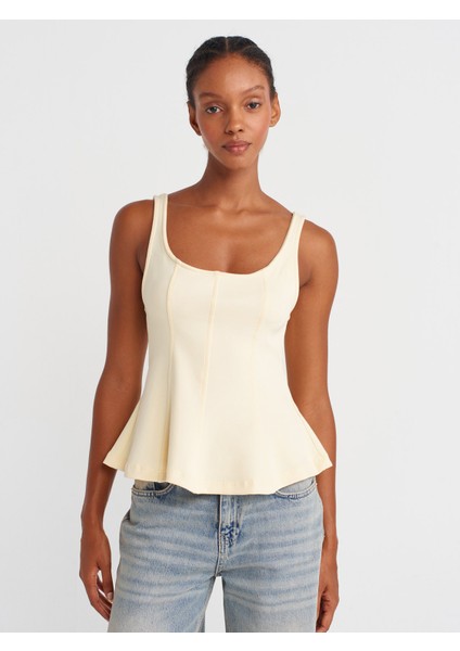 21063 Kalın Askılı Peplum Top-Açık Sarı