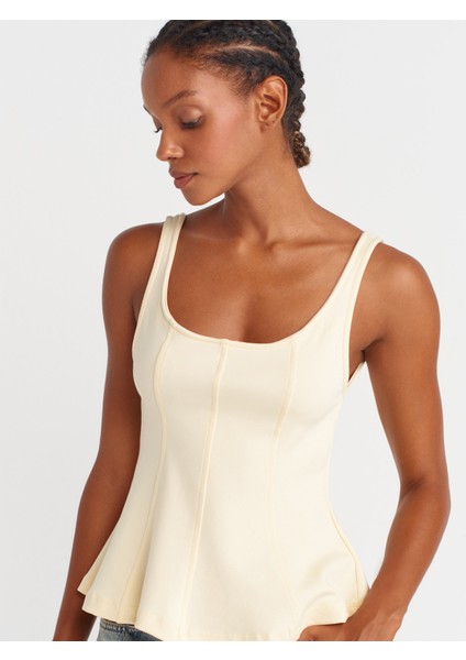 21063 Kalın Askılı Peplum Top-Açık Sarı modelleri