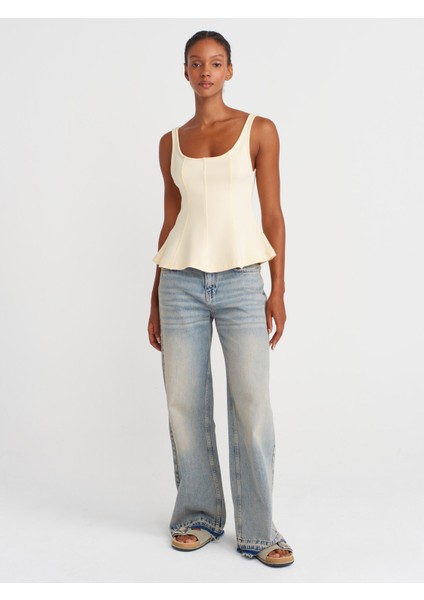 21063 Kalın Askılı Peplum Top-Açık Sarı fırsatları