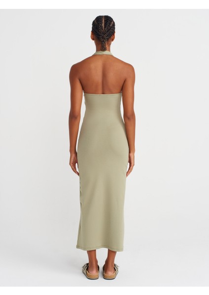 91476 Halter Yaka Midi Elbise-Çağla fiyatları