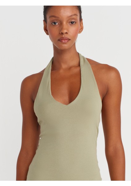 91476 Halter Yaka Midi Elbise-Çağla modelleri