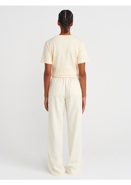 72030 Nervür Dikişli Lastikli Denim Pantolon-Sarı fiyatları