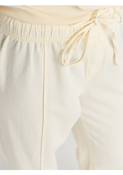 72030 Nervür Dikişli Lastikli Denim Pantolon-Sarı modelleri