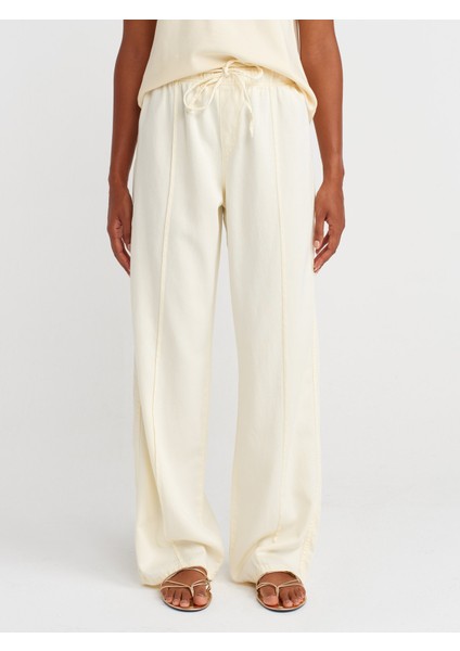 72030 Nervür Dikişli Lastikli Denim Pantolon-Sarı fırsatları