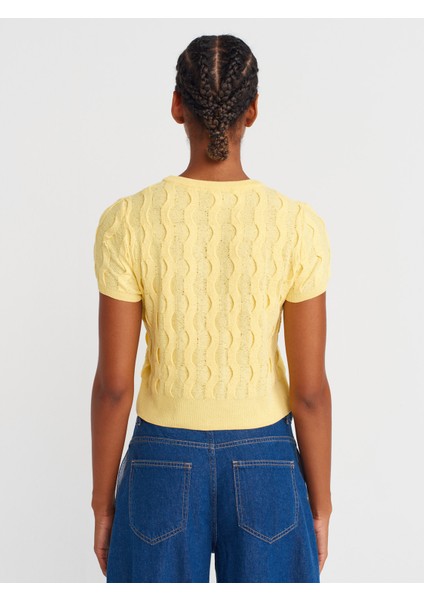 10788 Bisiklet Yaka Dokulu Triko Bluz-Sarı fiyatları