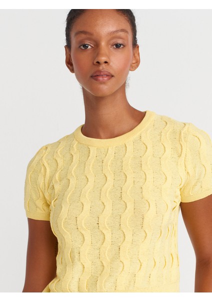 10788 Bisiklet Yaka Dokulu Triko Bluz-Sarı modelleri