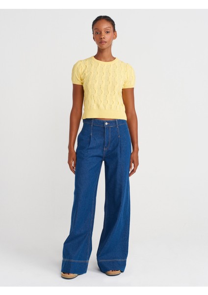 10788 Bisiklet Yaka Dokulu Triko Bluz-Sarı fırsatları