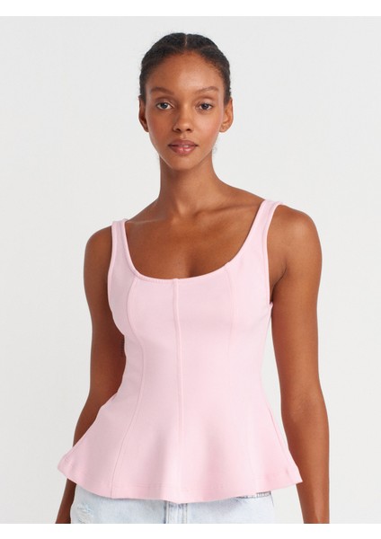 21063 Kalın Askılı Peplum Top-Toz Pembe modelleri