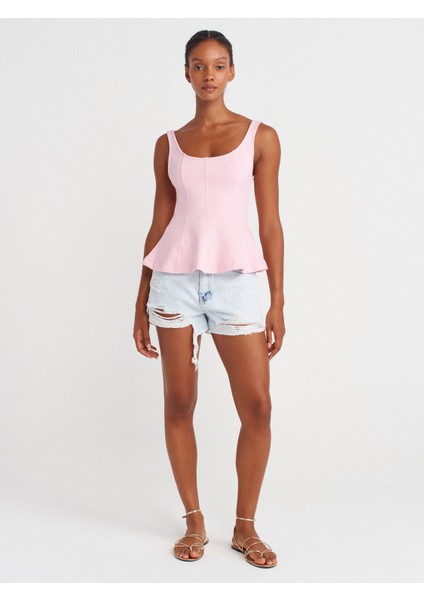 21063 Kalın Askılı Peplum Top-Toz Pembe fırsatları