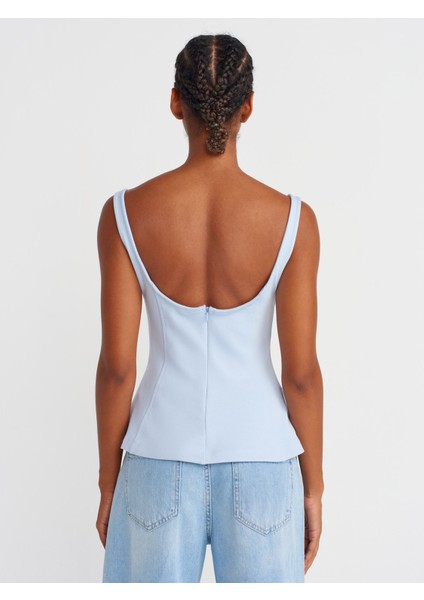 21063 Kalın Askılı Peplum Top-Açık Mavi fiyatları