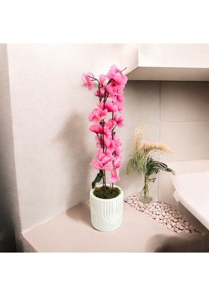 Beton Saksıda Gerçek Taş Yosunlu Yapay Japon Kiraz Çiçeği,saksı ,aranjman , Anneler Günü Hediyesi modelleri