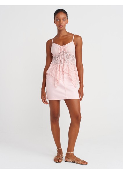 80589 Parçaboya Mini Denim Etek-Pembe