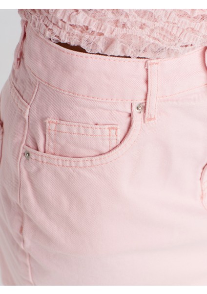 80589 Parçaboya Mini Denim Etek-Pembe modelleri