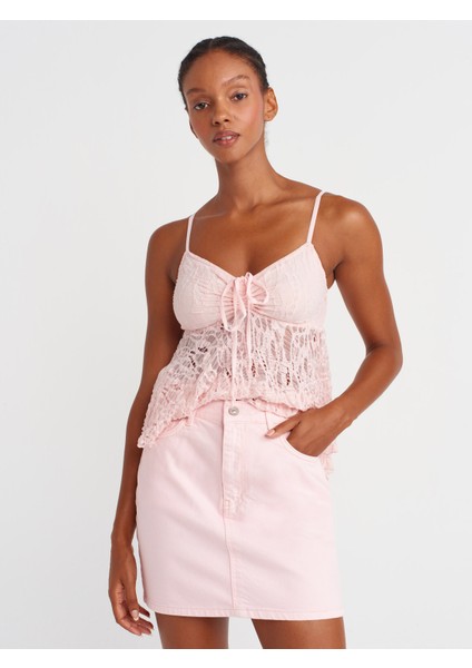 80589 Parçaboya Mini Denim Etek-Pembe fırsatları