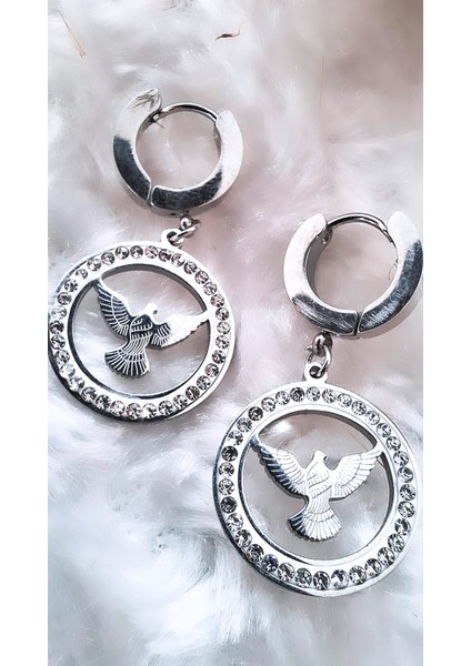 Kadın Güvercin Figürlü Çelik Küpe