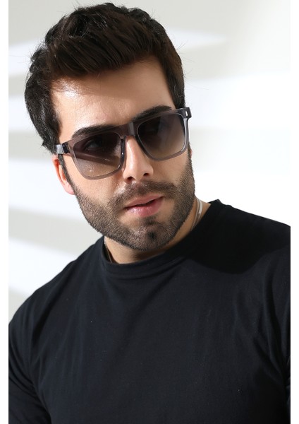 Unisex Gri Kare Aksesuarlı UV400 Güneş Gözlüğü 23024 C5 E