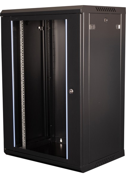 18U 19" Duvar Tipi Rack Kabinet – Genişlik: 600 mm | Derinlik: 450 mm – Siyah