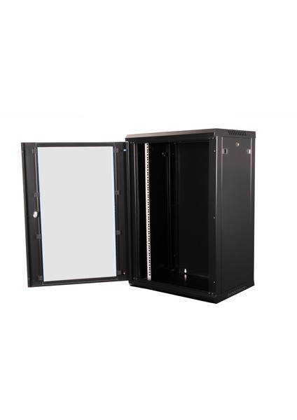 18U 19" Duvar Tipi Rack Kabinet – Genişlik: 600 mm | Derinlik: 450 mm – Siyah fırsatları