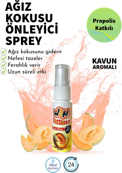 Ağız Spreyi, Ağız Kokusu Önleyici Sprey, Propolis Katkılı, 20ML, Alkolsüz, Kavun Aromalı