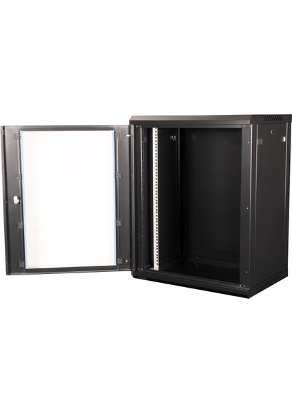 - 15U 19" Duvar Tipi Rack Kabinet – Genişlik: 600 mm | Derinlik: 450 mm – Siyah modelleri