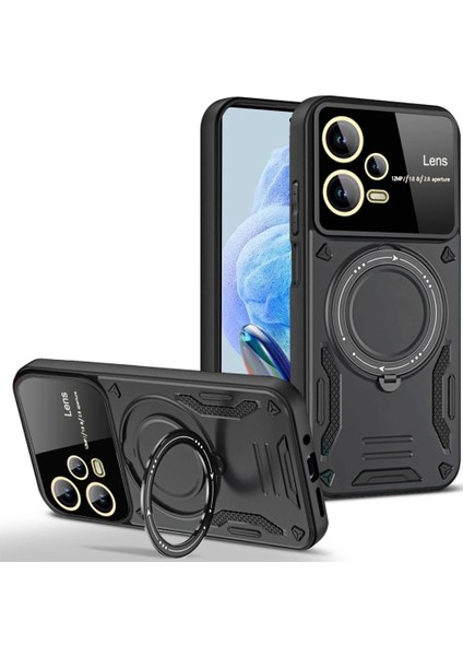 Xiaomi Redmi Note 12 Pro 5g Kılıf Joy Lens Standlı Kapak - Siyah
