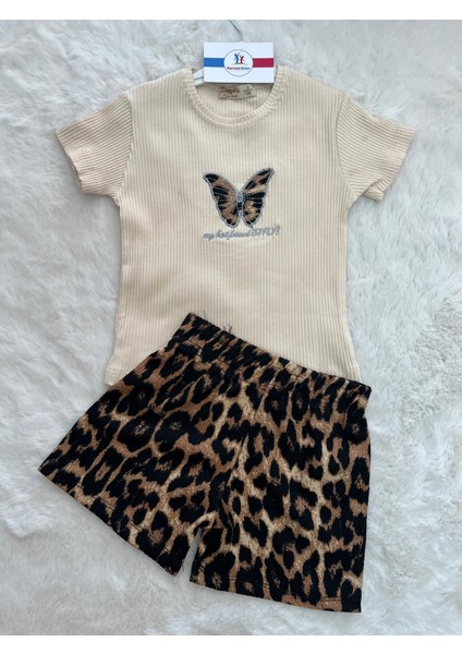 Kelebekli Fitili Badili Leopar Şortlu Takım