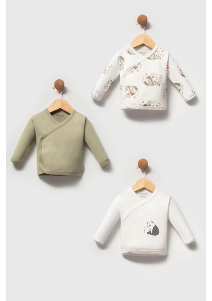 Bebek Panda Theme 3'lü Zıbın Üst Set Yeşil 16078