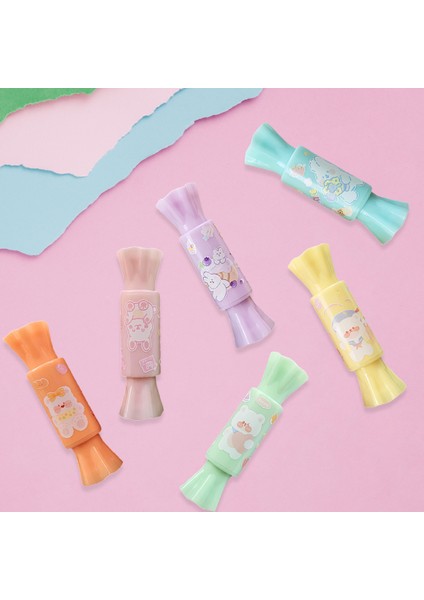 Mini Şeker 6’lı Fosforlu Kalem Seti – Renkli Pastel Highlighter + Şeffaf Çanta modelleri