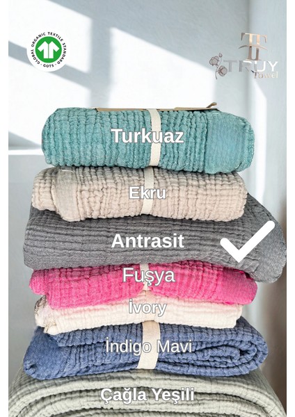 %100 Pamuk Müslin Plaj Havlusu Antrasit Gri 120X200 - Antrasit Gri