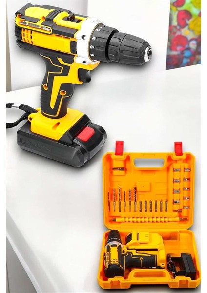 24 Parça Çift Bataryalı Şarjlı Matkap Seti 24W Motor ve Otomatik Mil Kilitli Tasarım fırsatları