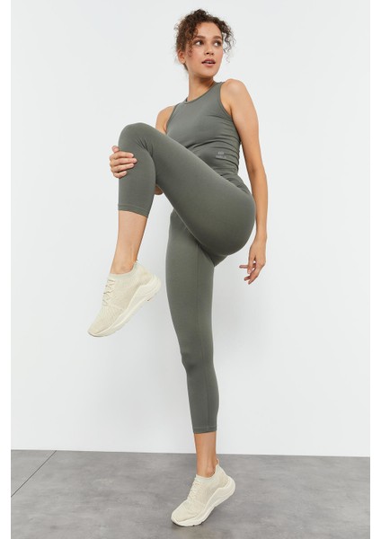 Çağla Yüksek Bel Kapri-Crop Atlet Slim Fit Kadın Tayt Takım - 95284