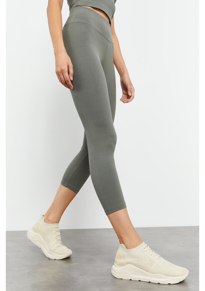 Çağla Yüksek Bel Kapri-Crop Atlet Slim Fit Kadın Tayt Takım - 95284