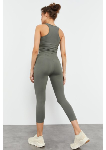 Çağla Yüksek Bel Kapri-Crop Atlet Slim Fit Kadın Tayt Takım - 95284