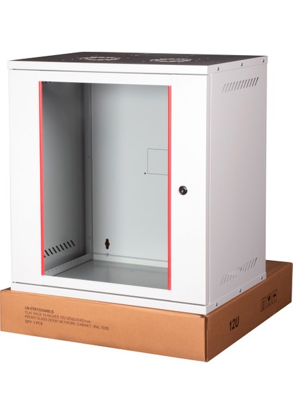 - 12U 19" Cam Kapaklı Duvar Tipi Rack Kabinet – Genişlik: 544 mm | Derinlik: 400 mm – Açık Gri (Demonte)