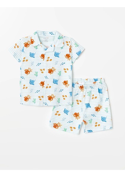 Lcw Baby Ekru Polo Yaka Yaka Kısa Kollu Erkek Bebek Şortlu Pijama Takımı