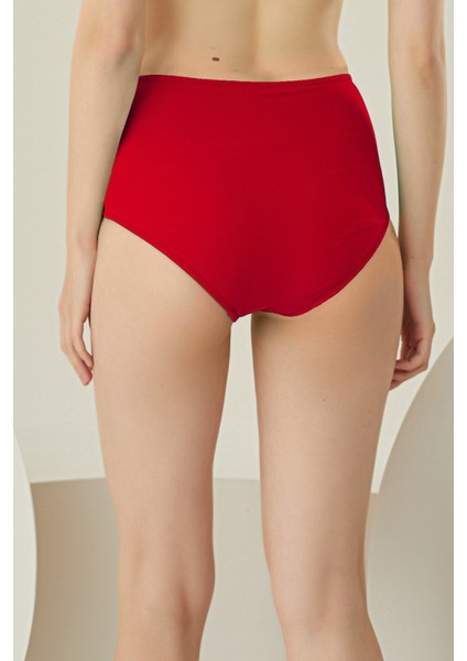 Kırmızı Yanları Fırfırlı Yüksel Bel Tek Alt Bikini modelleri