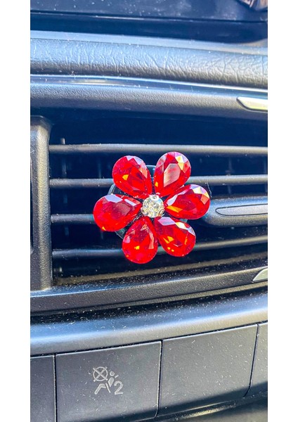 Kristal Damla Tasli Cicek Klima Havalandirma Izgara Susu Klips Oto Kokusu Kirmizi