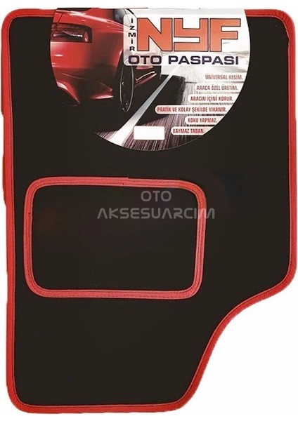 Oto Hali Paspas Universal 5 Parca Siyah Kirmizi Biyeli