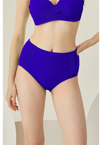 Saks Mavi Yanları Fırfırlı Yüksel Bel Tek Alt Bikini modelleri