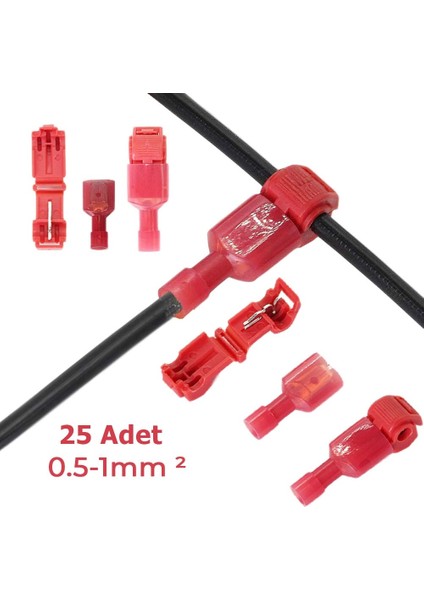 T Hizli Kolay Kablo Ekleme Aparati Konnektor Klips Klemens Kirmizi 25 Adet