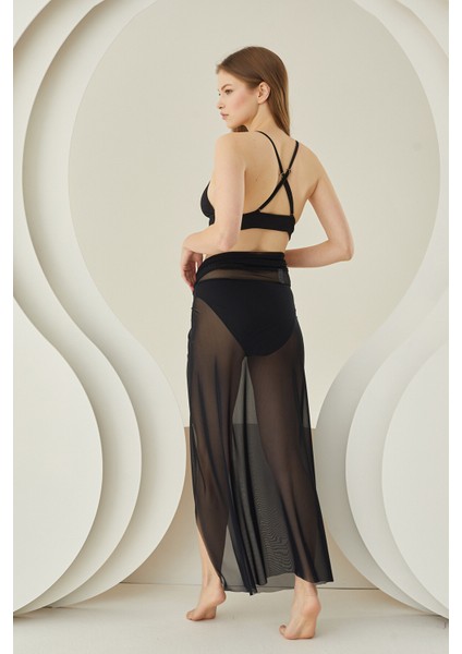 Siyah Yandan Büzgülü Uzun Pareo modelleri