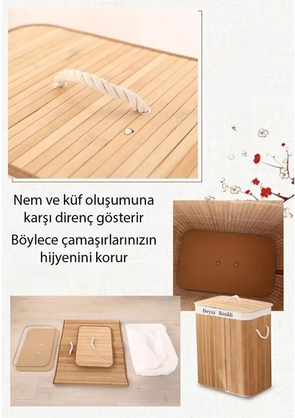 Dikdörtgen Katlanabilir Bambu Çamaşır Sepeti 100LT indirimleri