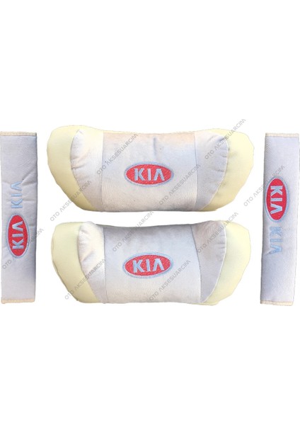 Kia Nakisli Deri Arac Boyun Yastigi Seti Bej