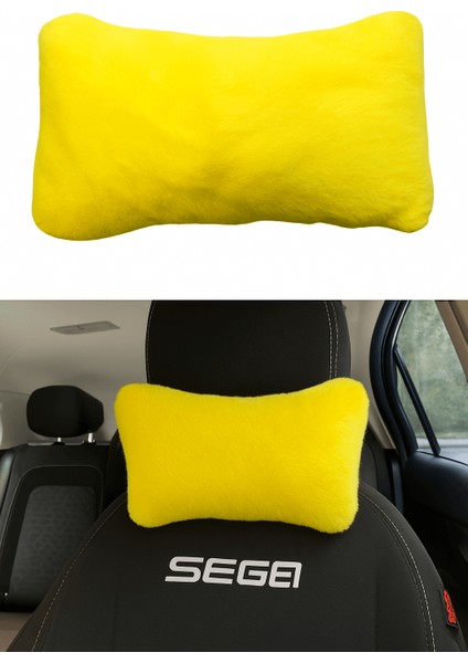 Yumusak Peluslu Ortopedik Araba Seyahat Boyun Yastigi Tekli Sari