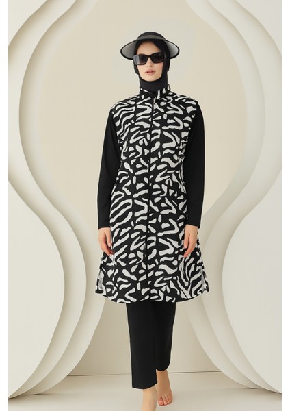 Renkli Tam Fermuarlı Tesettür Mayo