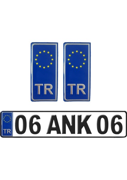 Tr Avrupa Birligi Plaka Armasi Metal Etiket Sticker Mavi 2 Li